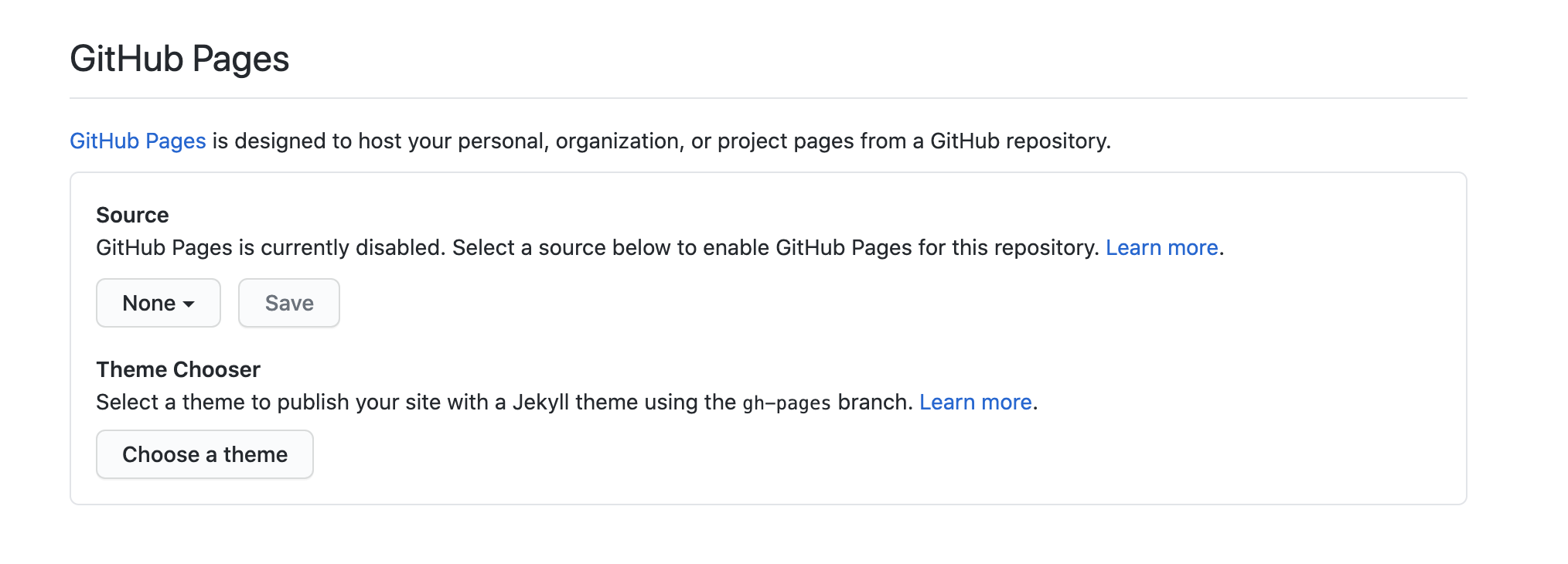 GitHub Pages section in the GitHub Repo Settings